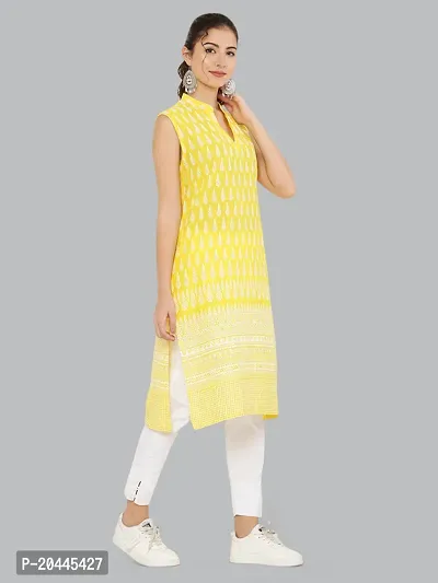 Stylish Yellow Cotton Printed Kurti For Women-thumb2