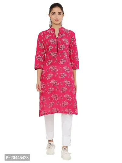 Stylish Pink Cotton Printed Kurti For Women-thumb0