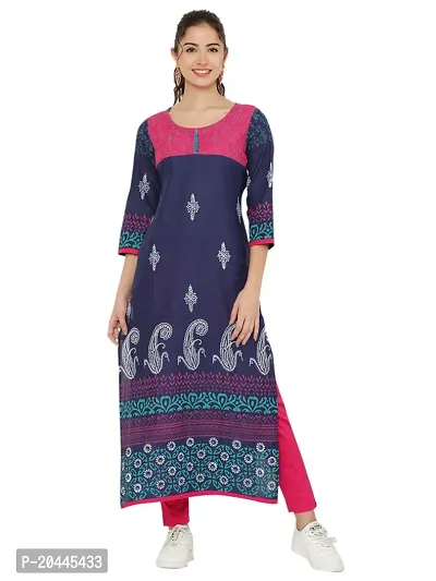 Stylish Blue Cotton Printed Kurti For Women-thumb0