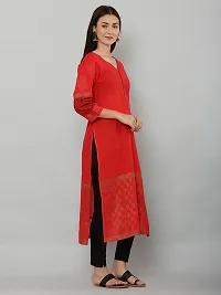 Stylish Red Cotton Printed Kurti For Women-thumb1