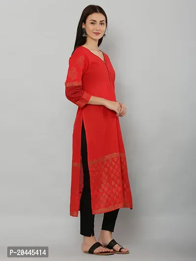 Stylish Red Cotton Printed Kurti For Women-thumb2