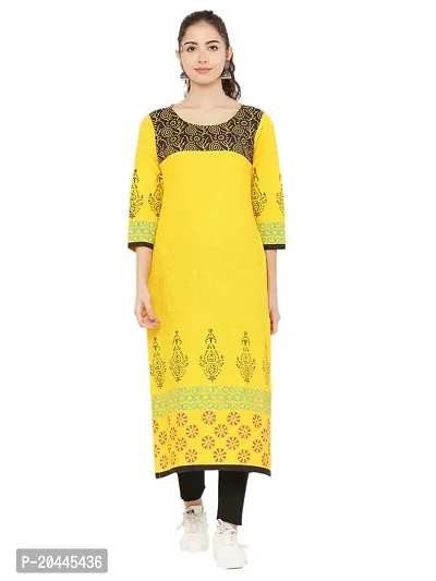 Stylish Yellow Cotton Printed Kurti For Women