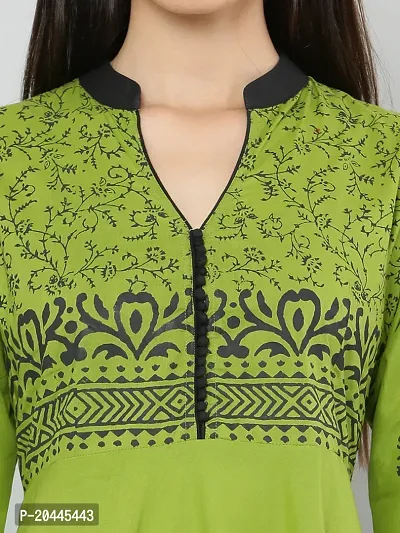 Stylish Green Cotton Printed Kurti For Women-thumb5