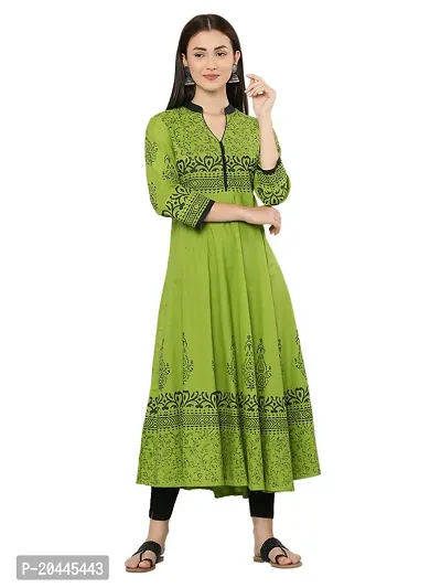 Stylish Green Cotton Printed Kurti For Women-thumb0