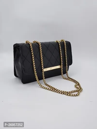 Stylish Black Synthetic Self Pattern Sling Bags For Women-thumb0