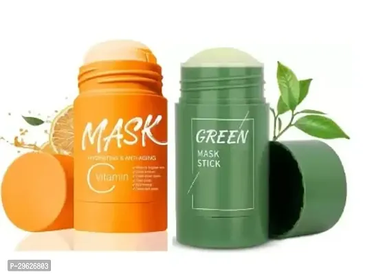 Green Tea Mask + Vitamin C with Turmeric 2 Clay Face Pack Mask Stick for Glowing Skin (80 g)