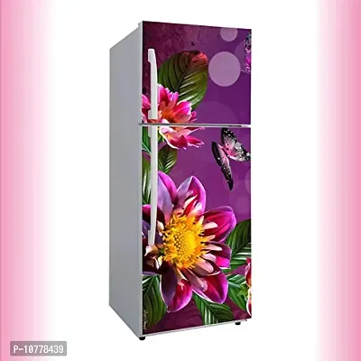 Abstract Decorative Flower Butterfly & dots Violet colourfull Vinyl Fridge Cover Wallpaper Poster Adhesive Vinyl Sticker Fridge wrap Decorative Sticker (PVC Vinyl Covering Area 60cm X 160cm) CFD0205-thumb2