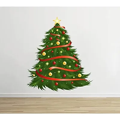 Byte Shop Decorative Christmas Tree PVC Vinyl self Adhesive Wall Sticker (Ideal Size on Wall: 55 cm x 50 cm, Multicolour)