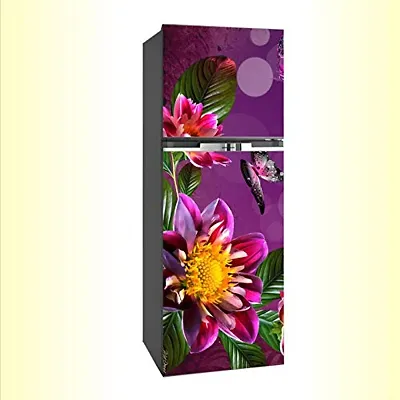 Abstract Decorative Flower Butterfly  dots Violet colourfull Vinyl Fridge Cover Wallpaper Poster Adhesive Vinyl Sticker Fridge wrap Decorative Sticker (PVC Vinyl Covering Area 60cm X 160cm) CFD0205