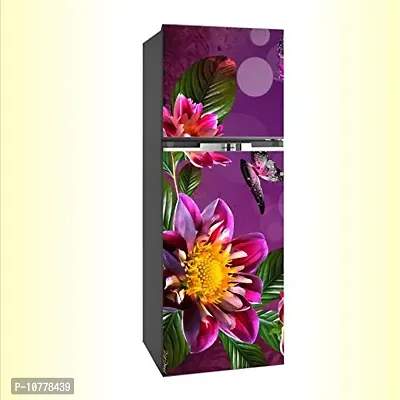 Abstract Decorative Flower Butterfly & dots Violet colourfull Vinyl Fridge Cover Wallpaper Poster Adhesive Vinyl Sticker Fridge wrap Decorative Sticker (PVC Vinyl Covering Area 60cm X 160cm) CFD0205-thumb0
