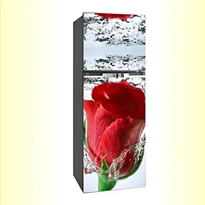 Abstract red Rose with Water Vinyl Fridge Cover Wallpaper Poster Adhesive Vinyl Sticker Fridge wrap Decorative Sticker (PVC Vinyl Covering Area 60cm X 160cm) CFD0218