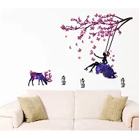Byte Shop Angel on Swing with Little Deer and Butterfly Wall Stickers (PVC Vinyl, Multicolour, 110cmx100cm), Animal, Pack of 1-thumb1