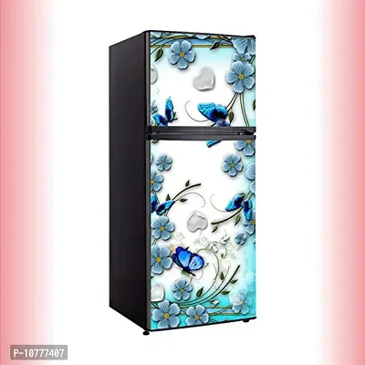 Abstract Decorative Sky Flower loveing Hearts Butterflies Vinyl Fridge Cover Wallpaper Poster Adhesive Vinyl Sticker Fridge wrap Decorative Sticker (PVC Vinyl Covering Area 60cm X 160cm) CFD0228-thumb2
