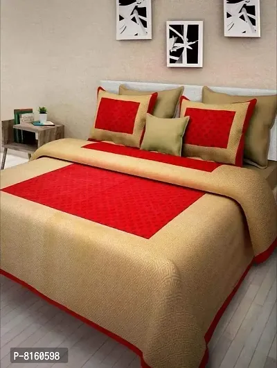 Jaipuri Store Sanganeri Prints Cotton Bed Sheet for Double Bed with Two Pillow Cover Size 85 X 95 Inch Golden