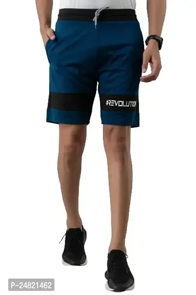 Men's Lycra Colour Block Regular Shorts (L, Airforce Blue)-thumb0