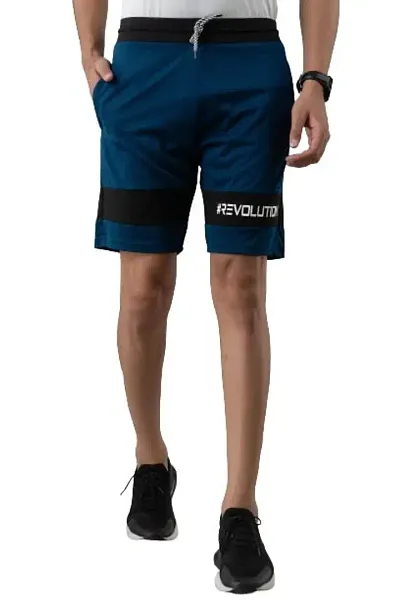 Men's Lycra Colour Block Regular Shorts (L, Airforce Blue)