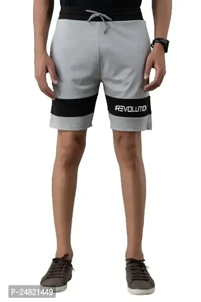 Men's Lycra Colour Block Regular Shorts (L, Light Grey)-thumb0