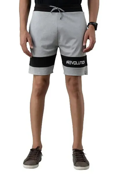Men's Lycra Colour Block Regular Shorts (L, Light Grey)