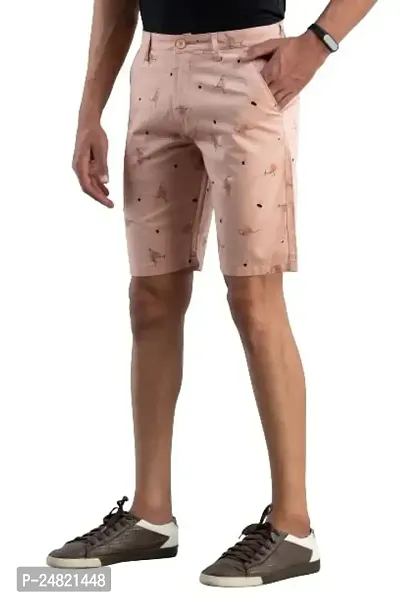 STYLE ACCORD Men Printed Chino Shorts (36, Peach)-thumb0