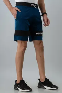 Men's Lycra Colour Block Regular Shorts (L, Airforce Blue)-thumb2