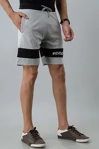 Men's Lycra Colour Block Regular Shorts (L, Light Grey)-thumb2