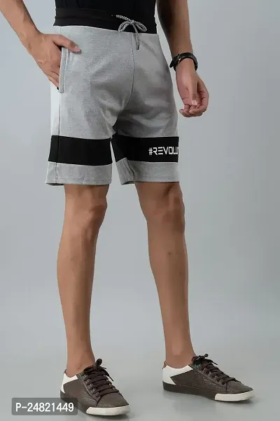 Men's Lycra Colour Block Regular Shorts (L, Light Grey)-thumb3