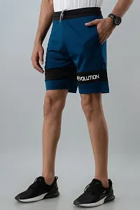 Men's Lycra Colour Block Regular Shorts (L, Airforce Blue)-thumb1