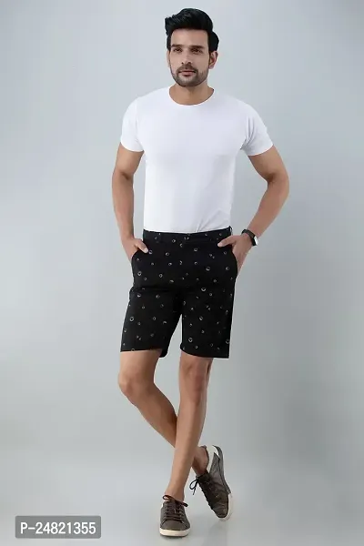STYLE ACCORD Men Printed Chino Shorts (34, Black)-thumb2