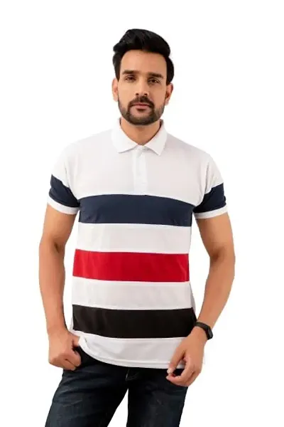 STYLE ACCORD Men Polo Neck Striped Tshirt