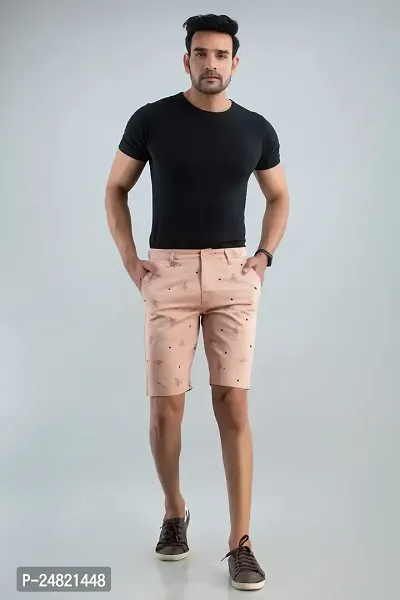 STYLE ACCORD Men Printed Chino Shorts (36, Peach)-thumb4