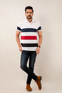 STYLE ACCORD Men Polo Neck Striped Tshirt (8XL, White)-thumb3