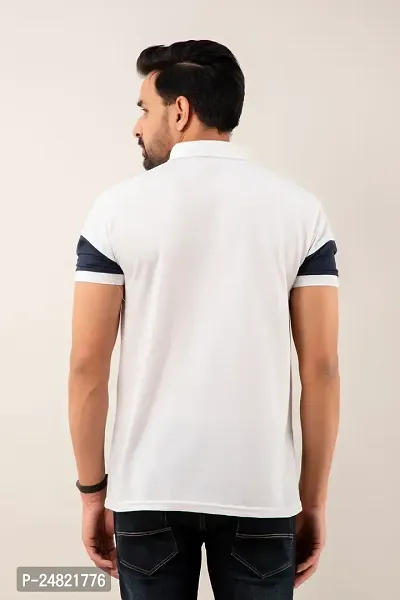STYLE ACCORD Men Polo Neck Striped Tshirt (8XL, White)-thumb2