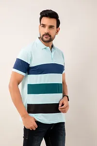 STYLE ACCORD Men Polo Neck Striped Tshirt (9XL, Sky Blue)-thumb1