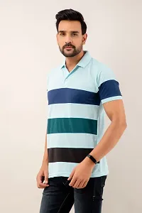 STYLE ACCORD Men Polo Neck Striped Tshirt (9XL, Sky Blue)-thumb2