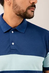 STYLE ACCORD Men Polo Neck Striped Tshirt (6XL, Denim Blue)-thumb1