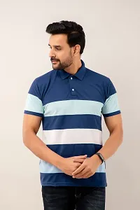 STYLE ACCORD Men Polo Neck Striped Tshirt (6XL, Denim Blue)-thumb3