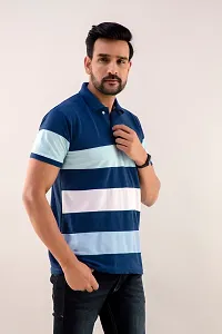 STYLE ACCORD Men Polo Neck Striped Tshirt (6XL, Denim Blue)-thumb4