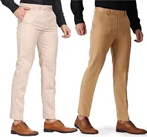 Stylish Multicoloured Cotton Blend Solid Regular Trousers For Men Combo Of 2-thumb1