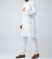 Reliable White Cotton Blend Solid Kurta And Bottom Sets For Men-thumb2