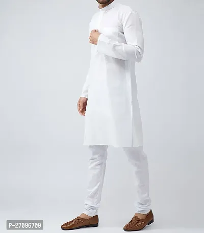 Reliable White Cotton Blend Solid Kurta And Bottom Sets For Men-thumb3