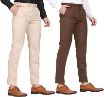 Stylish Multicoloured Cotton Blend Solid Regular Trousers For Men Combo Of 2-thumb1