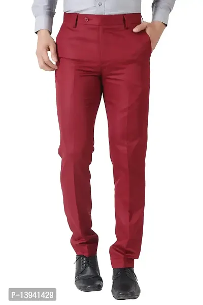 MALENO Men's Slub Effect Solid Trouser For Men