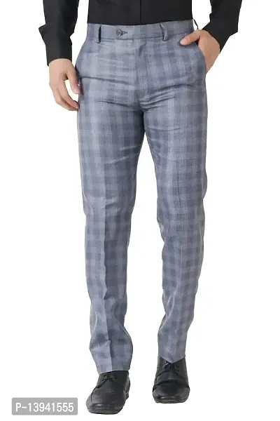 Grey Cotton Blend Mid Rise Casual Trousers For Men