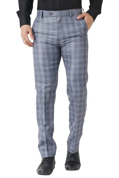 MALENO Mens Polycotton Slim Fit Checkered Trouser (ML601_Checkered)