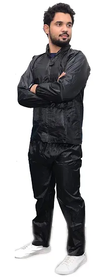 Water Proof Rain Coat Suit For Men With Storage Bag High Collars And Adjustable Hood-thumb1