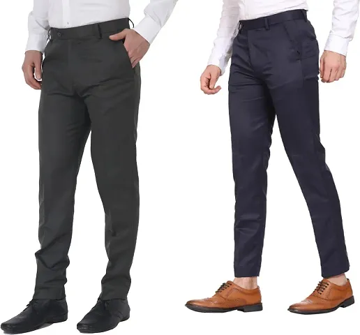 Stylish Multicoloured Polyester Cotton Blend Trouser For Men Pack Of 2