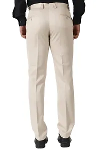 Beige Cotton Blend Mid Rise Casual Trousers For Men-thumb3