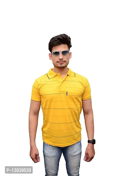 MALENO Men's Polo Neck Stripe Cotton T-Shirt