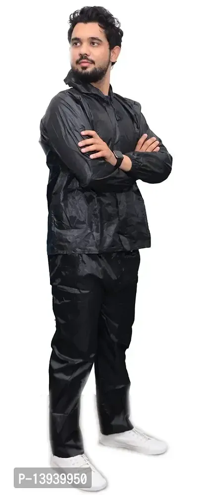 Water Proof Rain Coat Suit For Men With Storage Bag High Collars And Adjustable Hood-thumb5