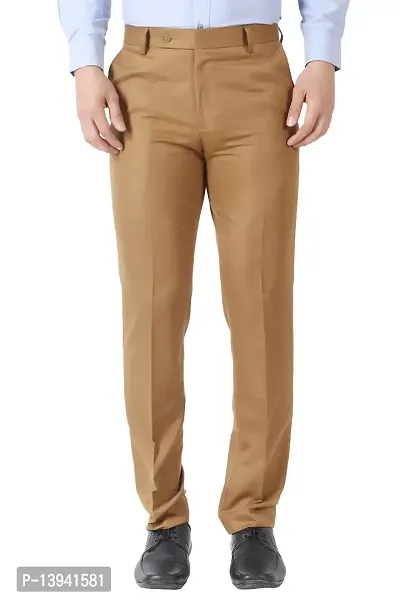 Khaki Cotton Casual Trousers For Men